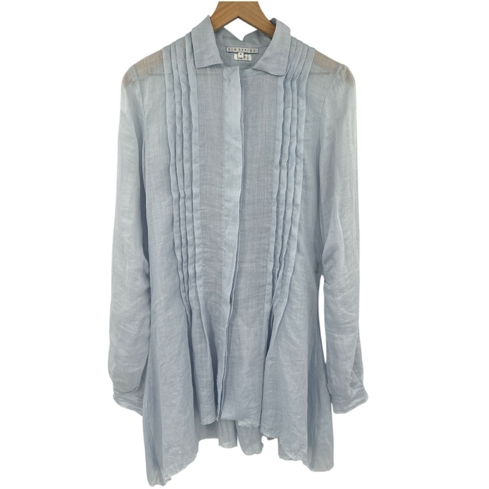 Elm Design by Matthildur Drapey Tunic Button Front Shirt - Light Blue - Small